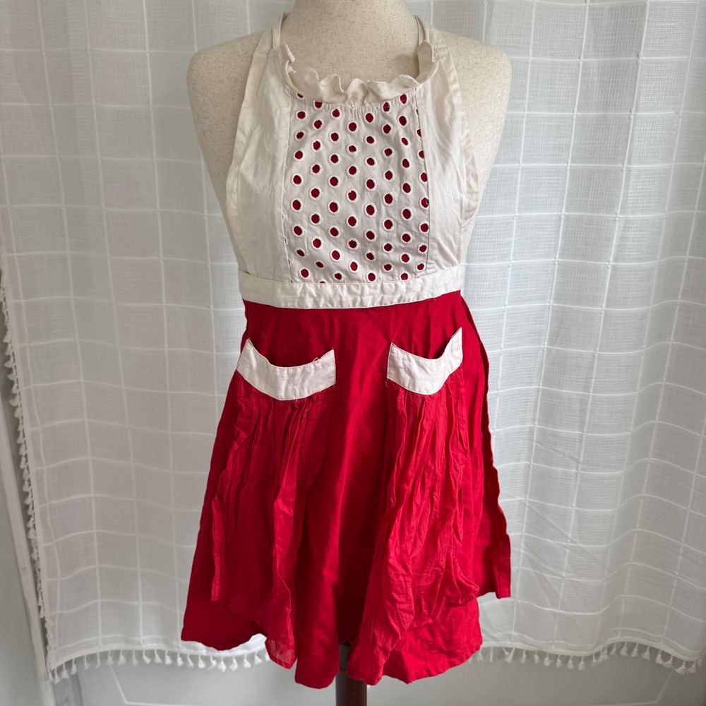 Urban Outfitters Vintage‎ Style Eyelet Apron Retro Tie Red Colorblock Pockets